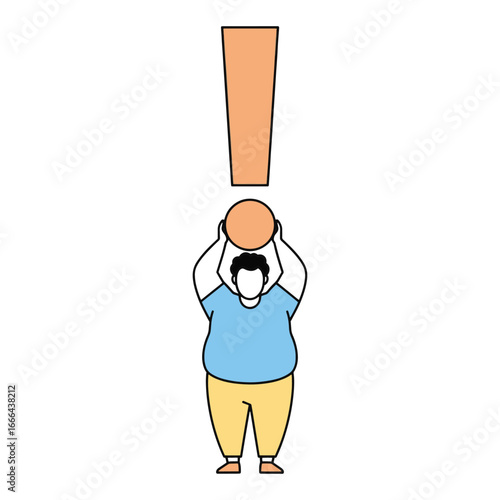 Man holding up a large exclamation mark symbol, idea concept vector