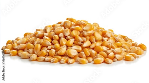 Golden corn kernels on white background. AI image