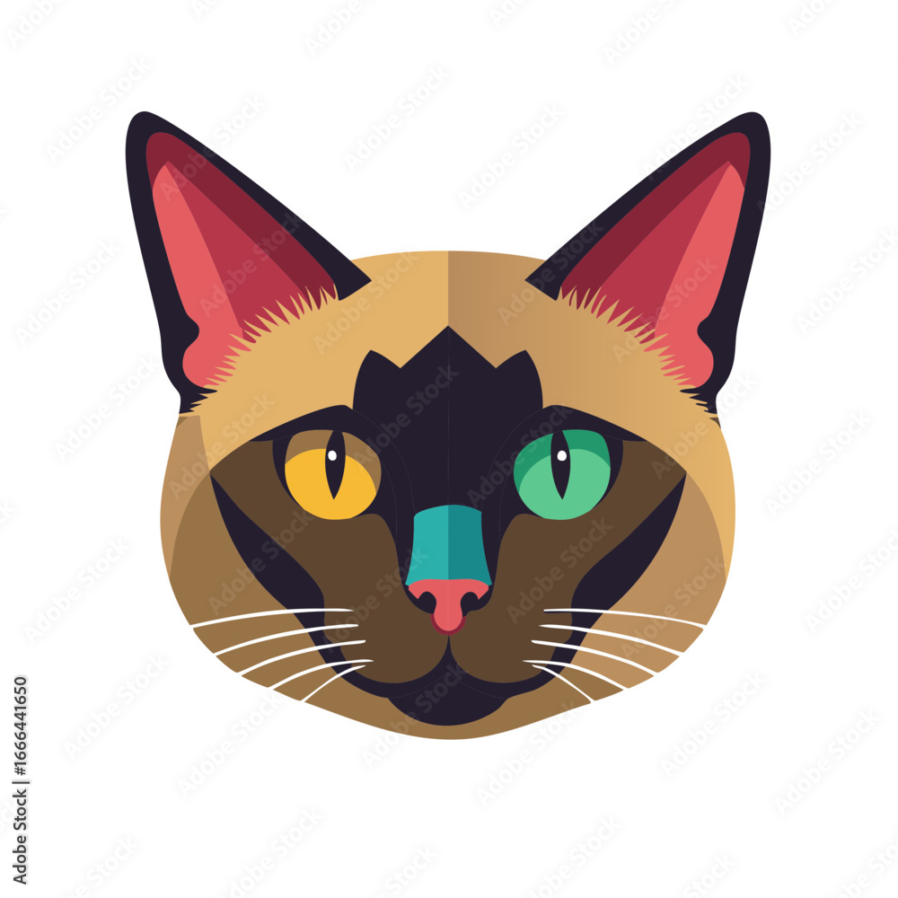 Fototapeta premium Whimsical Cat Portrait with Odd Eye Colors Fun Feline Face Graphic Artful Illustration