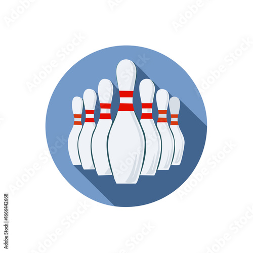 Bowling Pins with Red Stripes on a Blue Circle