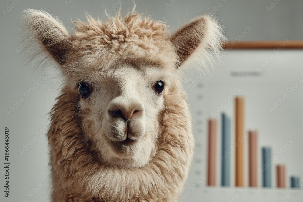 Obraz premium Alpaca with office analytics chart