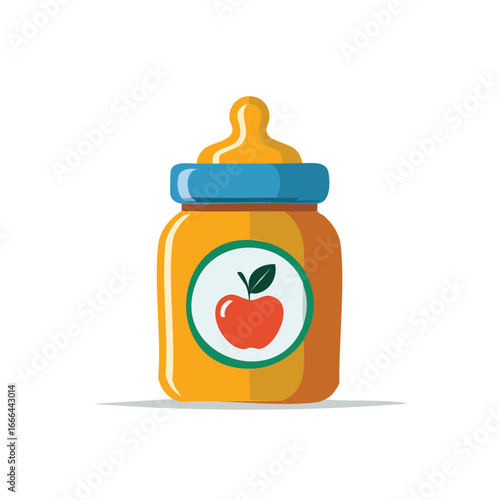 Baby food jar with apple label vector illustration flat design