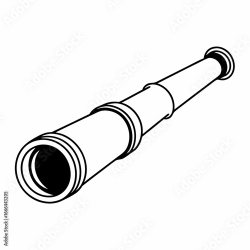 Vector art of a simple black and white outline of a spyglass telescope for design and graphics