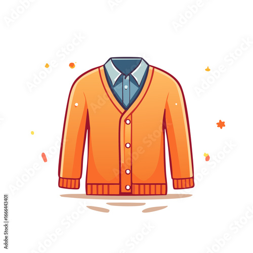 Stylized Orange Cardigan and Blue Shirt Combination Fashion Apparel Illustration