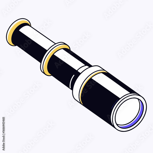 Vector art of isometric view of a modern spyglass telescope, a minimalist nautical navigation instrument