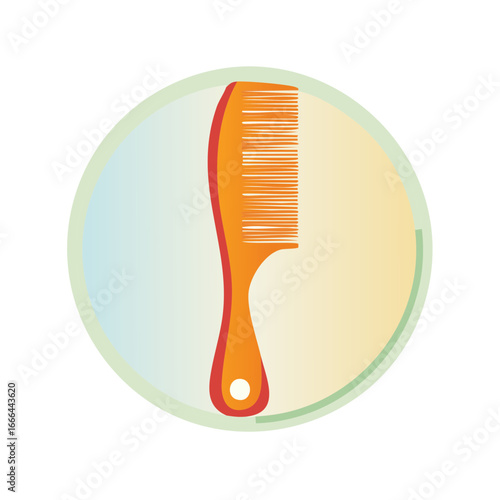 Orange Comb Illustration for Hair Care in a Decorative Circle Background