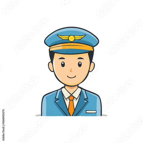 Cartoon Pilot in Uniform Icon Character Ready to Fly Aviation Job