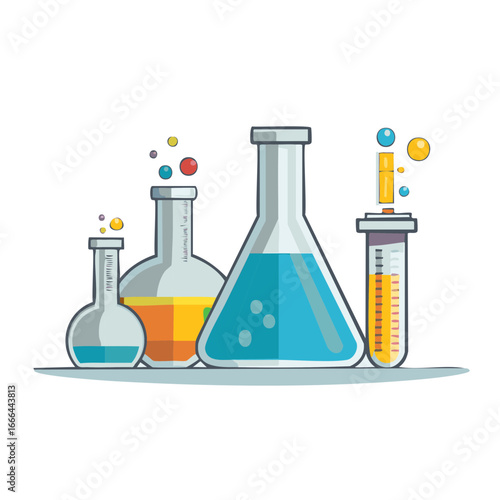 Laboratory Glassware with Bubbles and Colored Liquid for Science and Chemistry