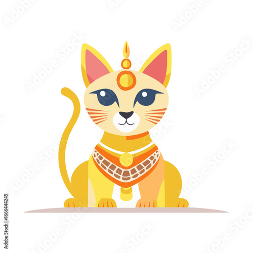 Golden cat design with spiritual adornments and egyptian style feline vector illustration
