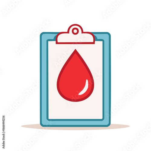 Blood Donation Graphic Illustration: Clipboard with Red Blood Drop for Medical Concept
