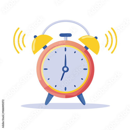 Ringing alarm clock at seven o'clock in the morning wake up time flat vector design