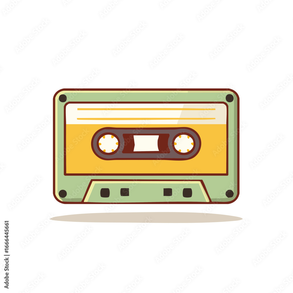 Fototapeta premium Retro Audio Cassette Tape Yellow and Green Colored 1980s Style Isolated