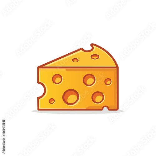 Cartoon cheese illustration with yellow color and holes representing a common dairy food ingredient icon