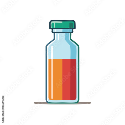 Glass Bottle with Green Cap Containing Colorful Liquid Medication