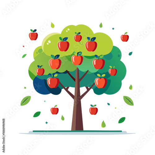 Vibrant Apple Tree Illustration Red Fruits Green Leaves Autumn Harvest Orchard Symbolism Abundance Wholesome Goodness Freshness Healthy Food