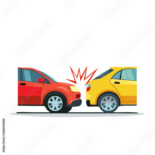 Red Car and Yellow Car Accident Caused by Collisions Cartoon Style Illustration