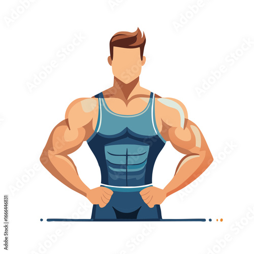 Muscular Man Bodybuilder Illustration with Tank Top and Faceless Style