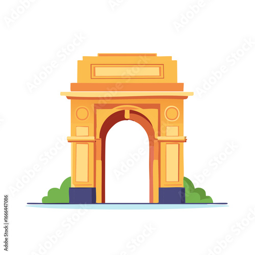 Ornate Archway Monument in Yellow Tones, Vector Illustration, City Landmark