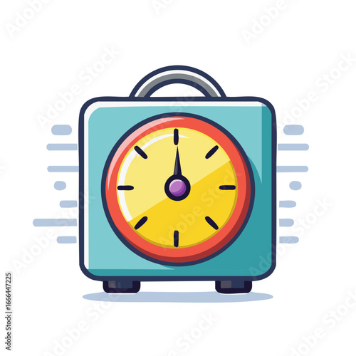 Cartoon Style Alarm Clock Illustration in Turquoise and Yellow with Retro Feel