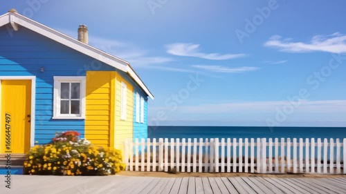 Colorful beach house with flowers