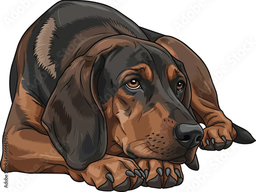 Bavarian Mountain Scent Hound dog laying down cute 
