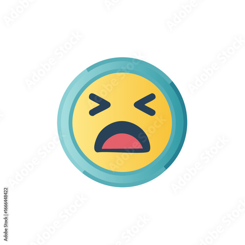 Worried or frustrated yellow circle face in teal frame with frown and furrowed eyebrows