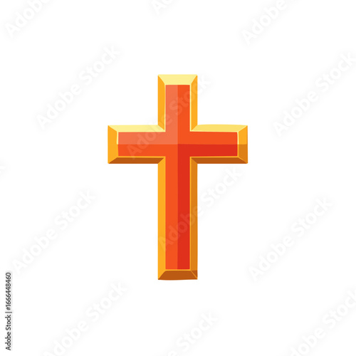 Golden Christian Cross Symbol of Faith and Religion on White Background