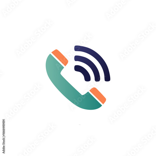 Modern phone handset icon emitting waves, signifying connection and communication design concept.