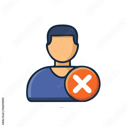 User removal flat icon illustration featuring person silhouette and cross symbol for access denial, cancellation