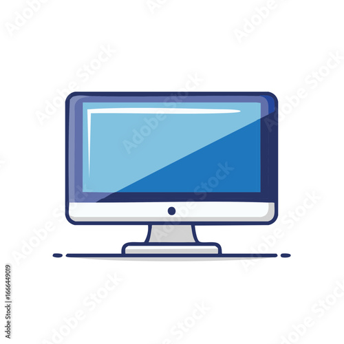 Simple Desktop Computer Monitor Blue Screen Illustration Modern Technology Style