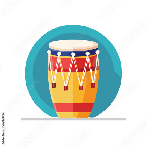 Illustration of Colorful Conga Drum with Turquoise Circular Background