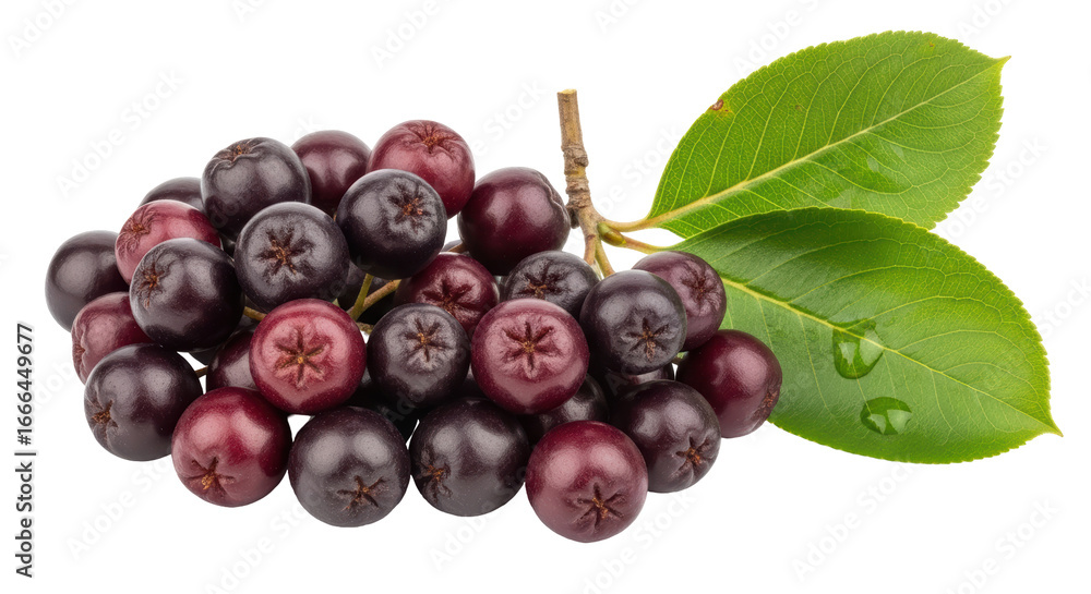 Fototapeta premium Isolated Aronia Berries with Leaves