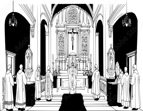 Catholic priest in mass ceremony in a church, 