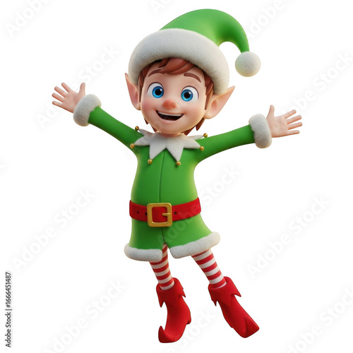 3d festive elf character with open arms isolated on transparent background