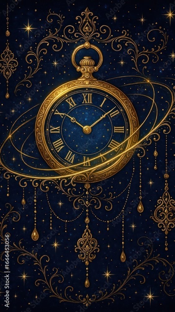 Naklejka premium Elegant celestial clock illustration