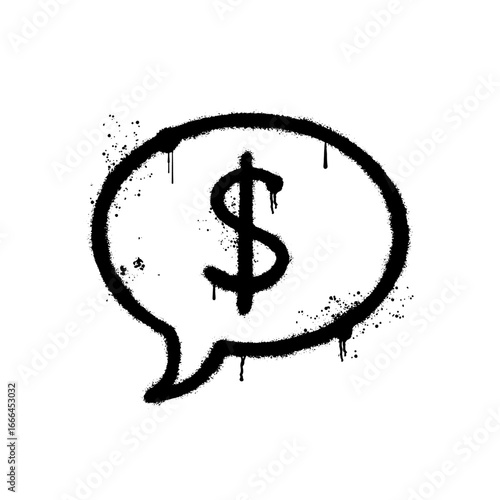 Dollar icon inside speech bubble in picture with graffiti art