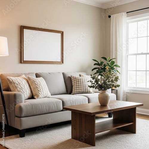 Modern living room interior with a stylish sofa and contemporary furniture, creating a luxurious and inviting home design
