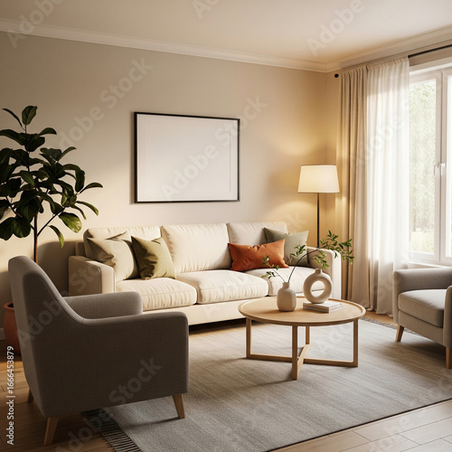 Modern living room interior with a comfortable sofa and elegant furniture