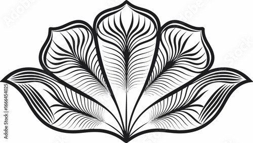 Stylized floral design with curved petals and intricate line work in a symmetrical arrangement design |  editable eps vectors silhouette