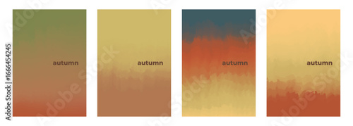 Autumn theme blurred backgrounds. Seasonal set with bright colored gradients for Fall season creative graphic design. Vector illustration.