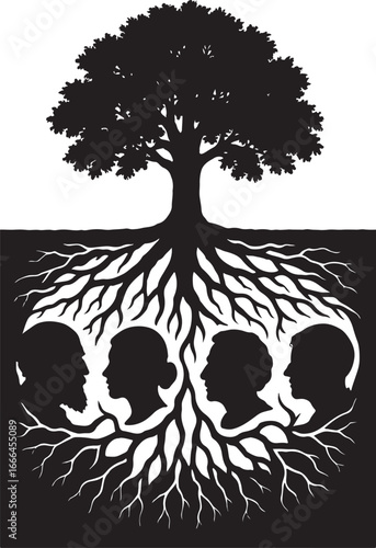 tree silhouette vector
Family Tree Roots with Human Faces Silhouette Concept of Ancestry and Heritage