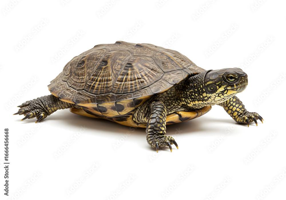 Obraz premium Detailed studio shot capturing the unique textures and patterns of a turtle against a clean white backdrop showcasing its natural form and features.