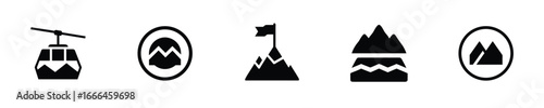 Silhouette icons mountains cable car flag vector