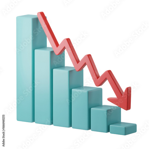 A 3d rendering of a graph with a red arrow pointing down, symbolizing financial decline and economic recession isolated on transparent background Free Download A 3d rendering of a graph with a red arrow pointing down, symbolizing financial decline and economic recession isolated on transparent background - GFXLoad