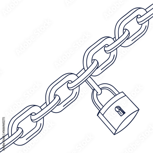 Chain Of Blocks With Lock Icon Thin Line Secure