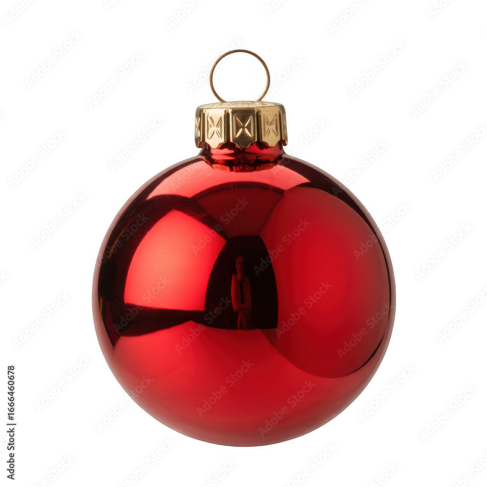 Obraz premium Close up of a shiny red christmas ball ornament isolated on transparent background, perfect for adding festive cheer to your holiday designs