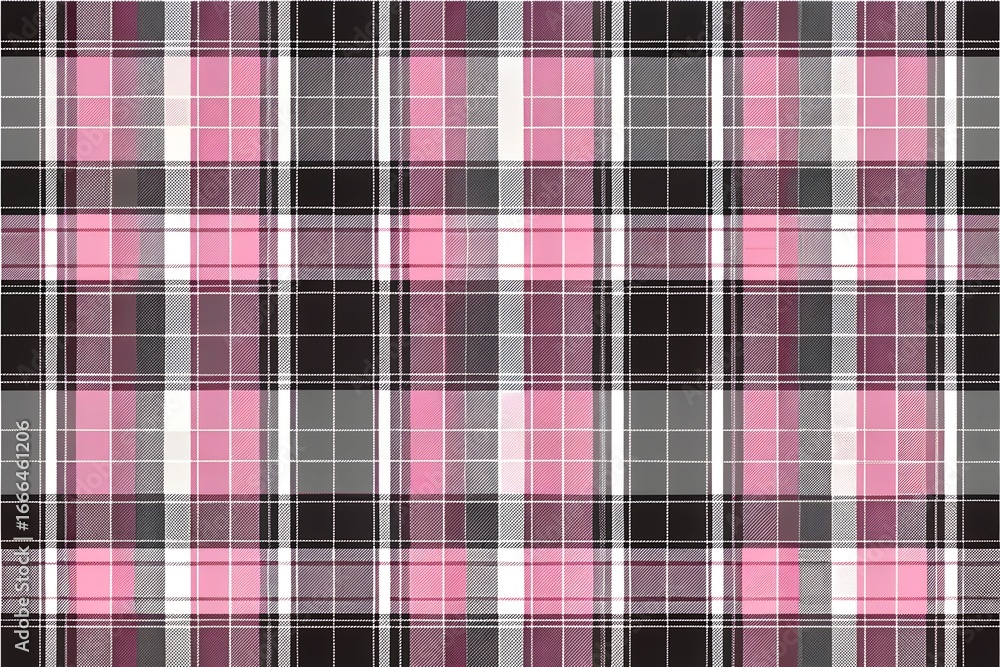 Obraz premium Pink Black Plaid Print Fabric, Checkered Tartan Plaid Pattern