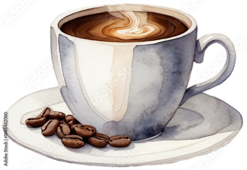 Wallpaper Mural cup of coffee and beans, watercolor illustration of a hot coffee cup Torontodigital.ca