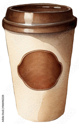 Wallpaper Mural watercolor depiction of a classic takeaway coffee cup with a brown lid, decorated with a empty logo Torontodigital.ca