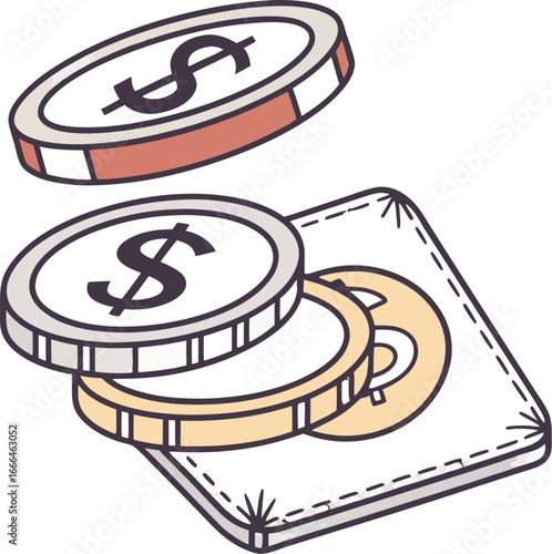Multi Asset Wallet Icon Three Generic Coins Stacked